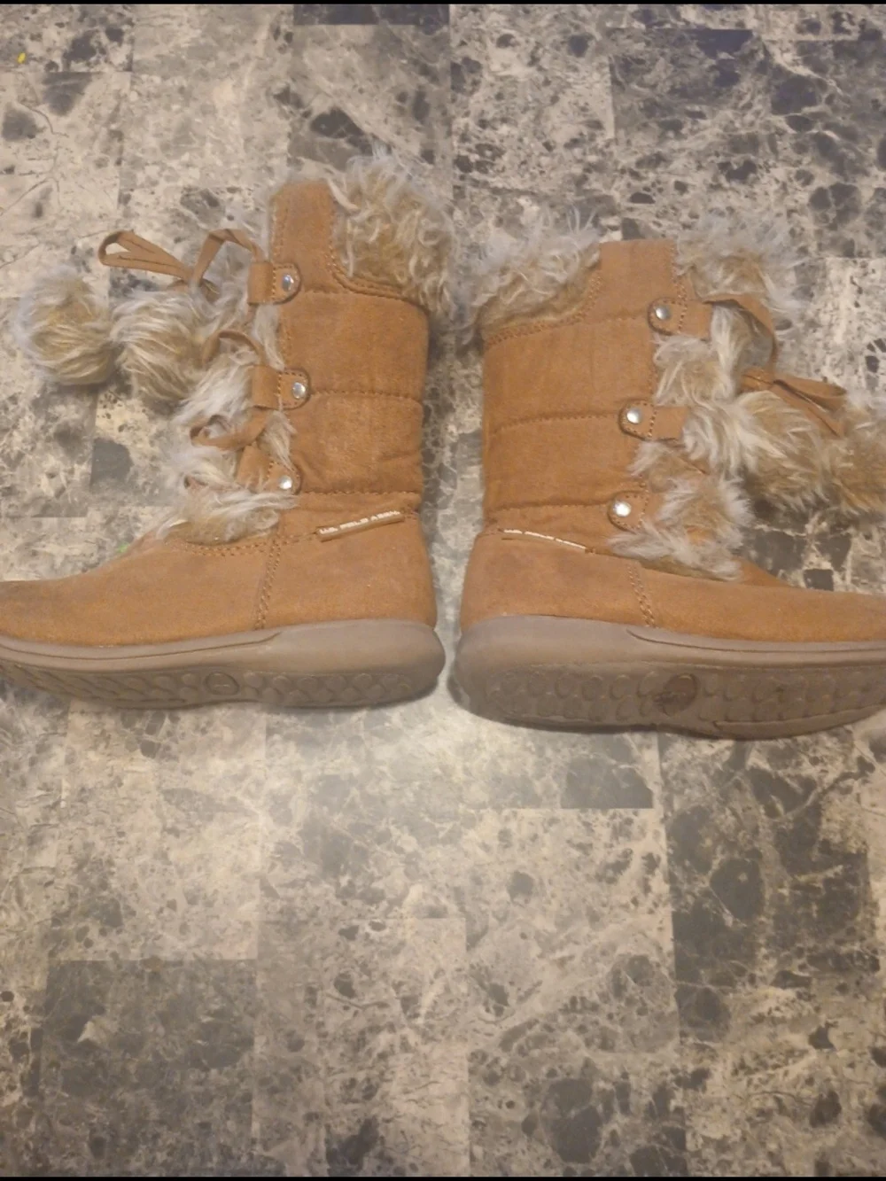 U.S. Polo Assn. Girls Brown Faux Fur Lace-Up Winter Boots